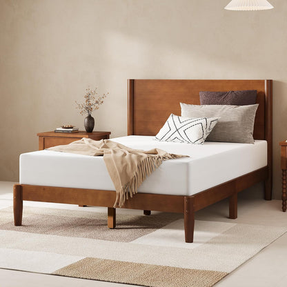 amerlife solid wood full bed frame, mid century, close-up detail
