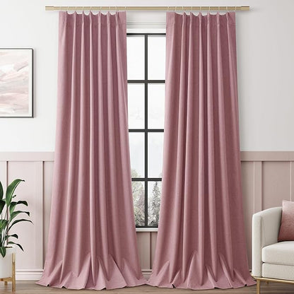 Blush Pink 100% Blackout Pinch Pleated Linen Curtains 96 Inches Long by Aersas