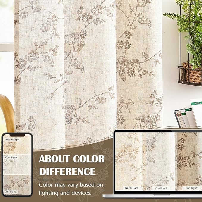 jinchan Floral Kitchen Curtains 30 Inch Linen Tier Curtains Farmhouse Cafe Half - Image 8
