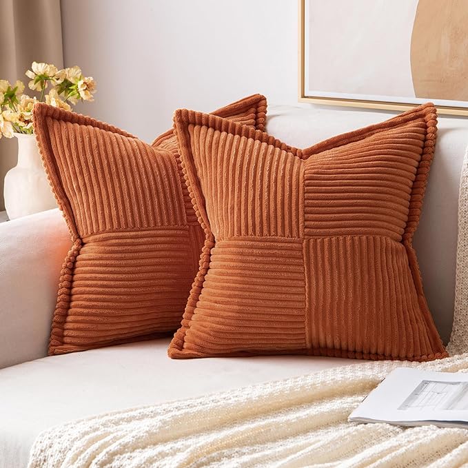 MIULEE Rust Fall Corduroy Decorative Euro Sham Pillow Covers 24x24 Inch by MIULEE