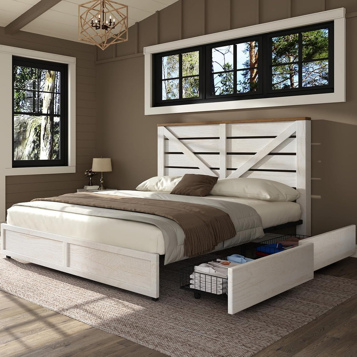 amerlife queen size farmhouse bed frame with 4, main product view