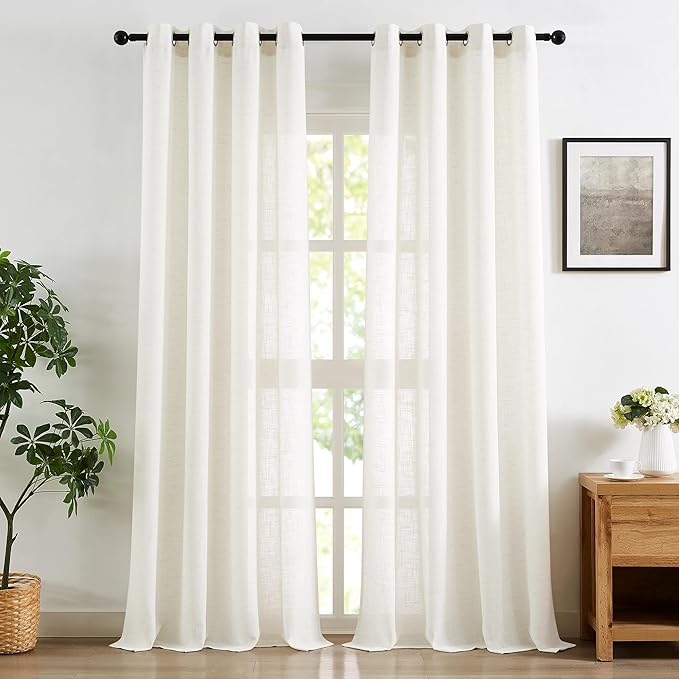 Treatmentex Flax Linen White Semi Sheer Curtains by Treatmentex