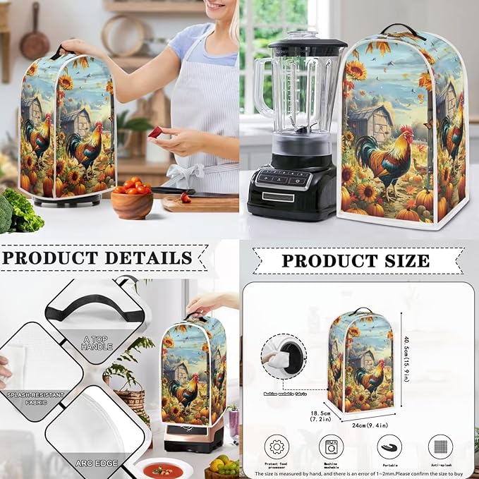 Rooster Toaster and Blender Cover Set Sunflower Dust Protective Cover - Image 3