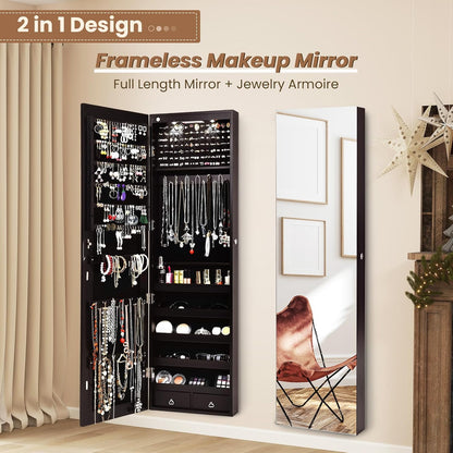 nafort 2 leds mirror jewelry cabinet, 47.5-inch tall on a desk or shelf
