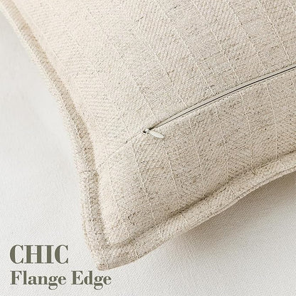 18x18 Linen Pillow Covers Natural Beige Pack of 2 Farmhouse Boho Neutral - Image 3
