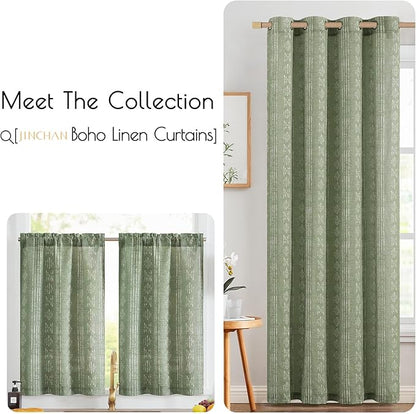 jinchan Boho Kitchen Curtains Linen Tier Curtains 45 Inches Bohemian Cafe Small - Image 7