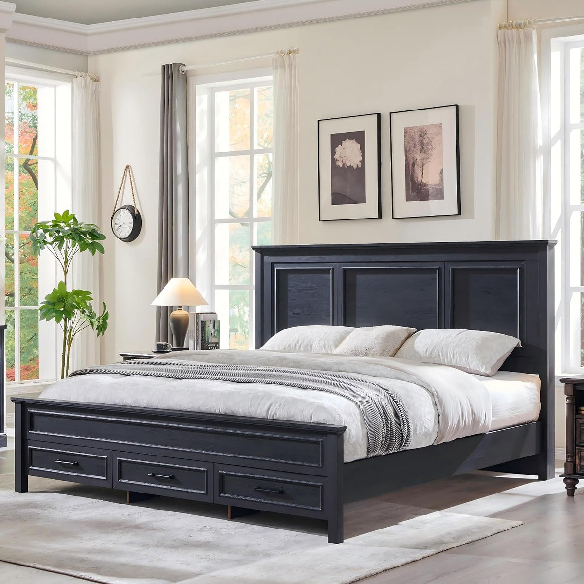 jxqtlingmu farmhouse queen wood bed frame with 52", main product view