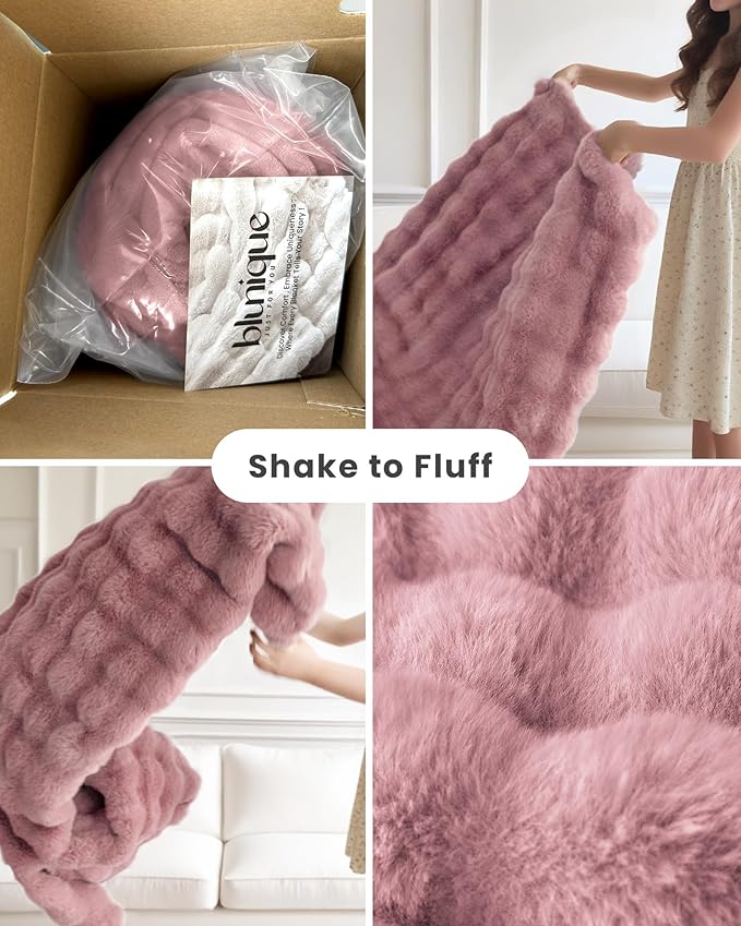 Ultra Soft Cozy Faux Fur Throw Blanket, Fuzzy Plush Thick Bubble Blanket - Image 9