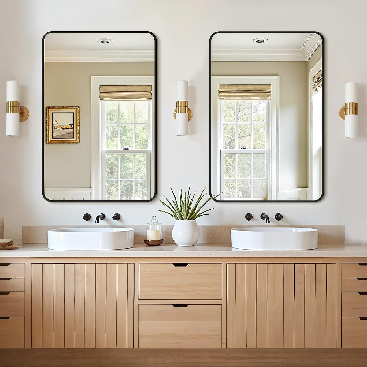 vanity black bathroom mirror for over sink, 2, front angle view