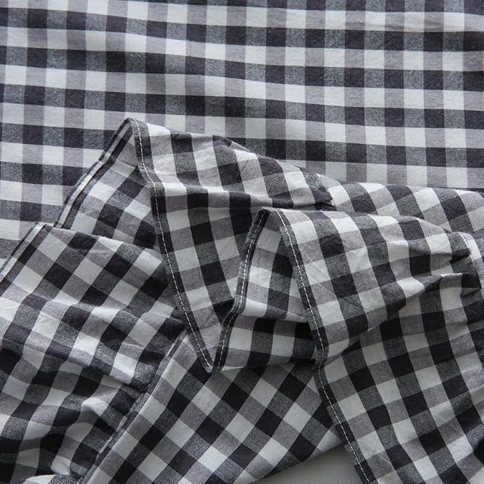 Black/White Plaid Ruffle Pillow Shams King Size Set of 2, Checkered Washed - Image 6