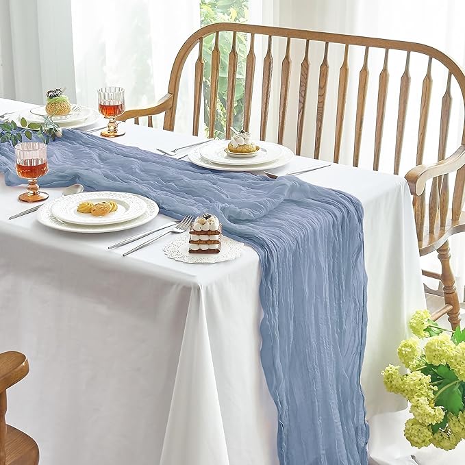 IVAPUPU 1 Pcs Cheesecloth Table Runner - 10ft Dusty Blue Boho Gauze Cheese by IVAPUPU
