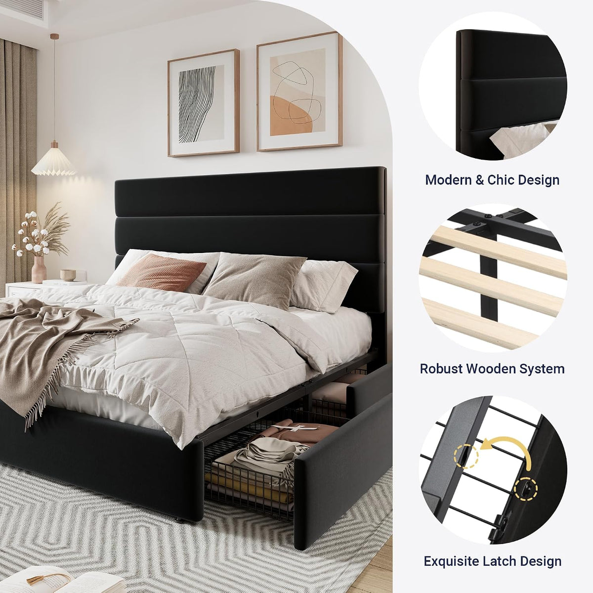 allewie modern queen size platform bed frame with, package contents