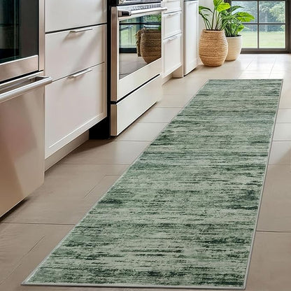 Modern Abstract Hallway Runner Rug, Forest Green Washable Kitchen Runner - Image 2