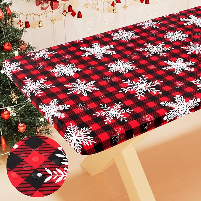 Smiry Plastic Christmas Tablecloth, Buffalo Plaid Waterproof Elastic Fitted by Smiry