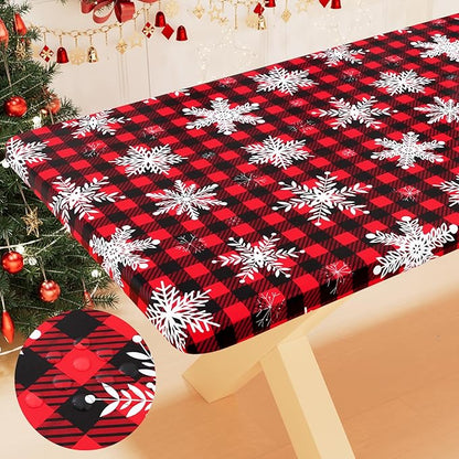Smiry Plastic Christmas Tablecloth, Buffalo Plaid Waterproof Elastic Fitted by Smiry