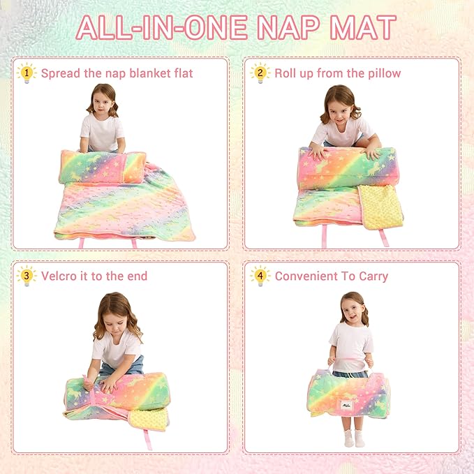 Toddler Nap Mat with Pillow and Blanket, Extra Large Rolled Napping Mats - Image 9