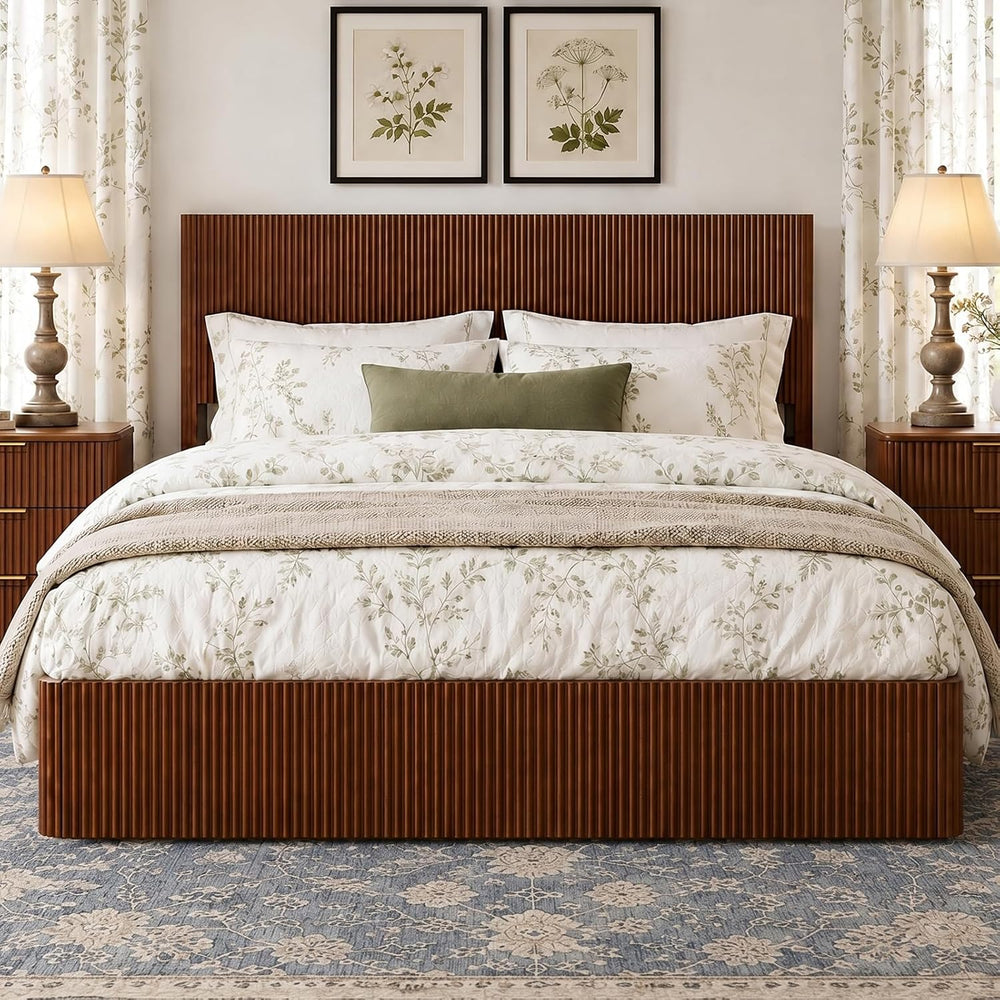 VMU Fluted Queen Size Platform Bed Frame with Lift up Storage