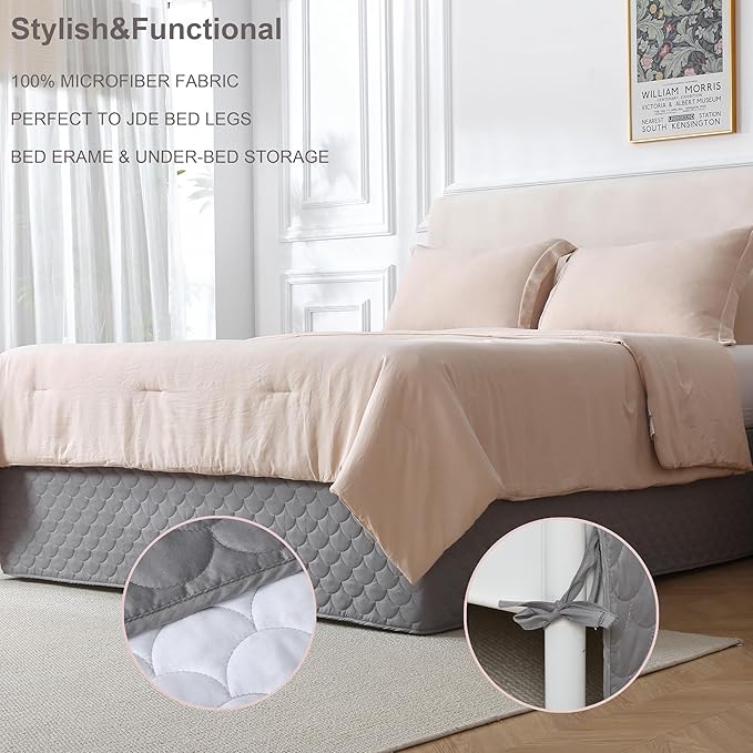 King Size Gray Bed Skirt with 14-Inch Drop, Easy Fit Wrap-Around Cover - Image 3