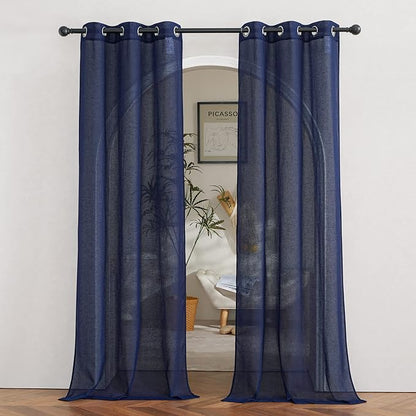 NICETOWN Linen Sheer Curtains for Bedroom, Grommet Semi Sheer Vintage Linen by NICETOWN