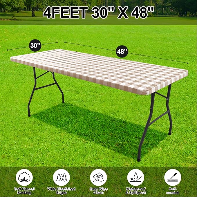 Smiry Rectangle Picnic Table Cloth, Elastic Waterproof Fitted Vinyl Tablecloths - Image 6