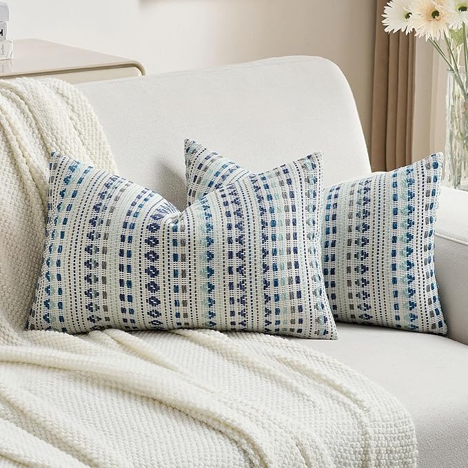 FUTEI Blue Grey Decorative Throw Pillow Covers 12x20 Inch Set of 2, Soft Cozy by FUTEI