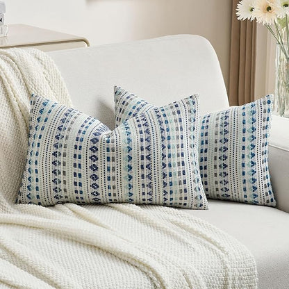 FUTEI Blue Grey Decorative Throw Pillow Covers 12x20 Inch Set of 2, Soft Cozy by FUTEI