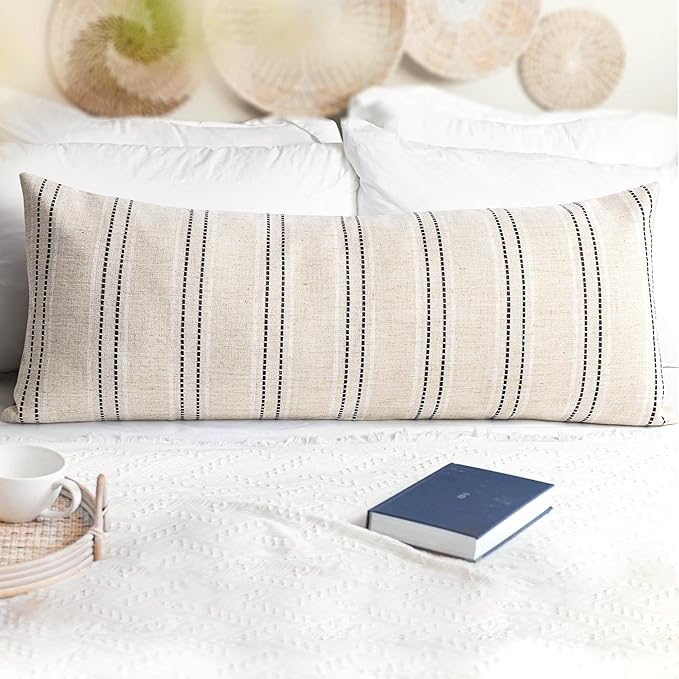 AELS 14x36 Decorative Lumbar Throw Pillow Covers, Farmhouse Linen Textured Long by AELS