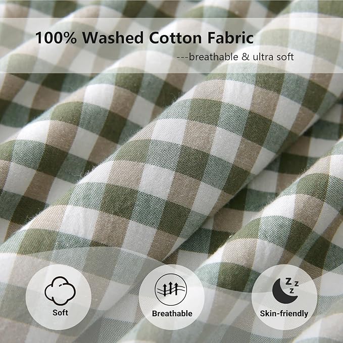 Aryeleay 2 Pack Sage Green White and Brown Plaid Gingham Ruffle Pillow Shams - Image 5