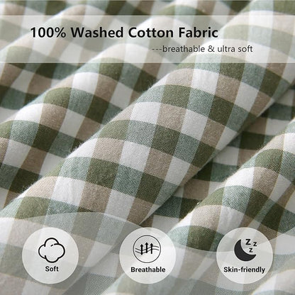 Aryeleay 2 Pack Sage Green White and Brown Plaid Gingham Ruffle Pillow Shams - Image 5