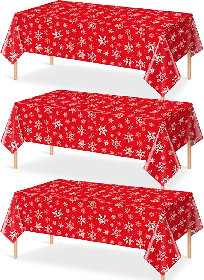 Jectivs 3 Pieces Christmas Snowflake Plastic Party Tablecloth Decorations by JectivsPartyDecorations