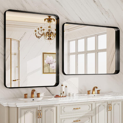 30x36 inch black metal framed bathroom mirror for shown in use