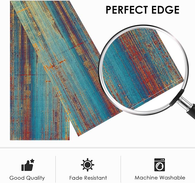 Emvency Blue and Orange Table Runner, Vintage Abstract Messy Rust Painting - Image 2