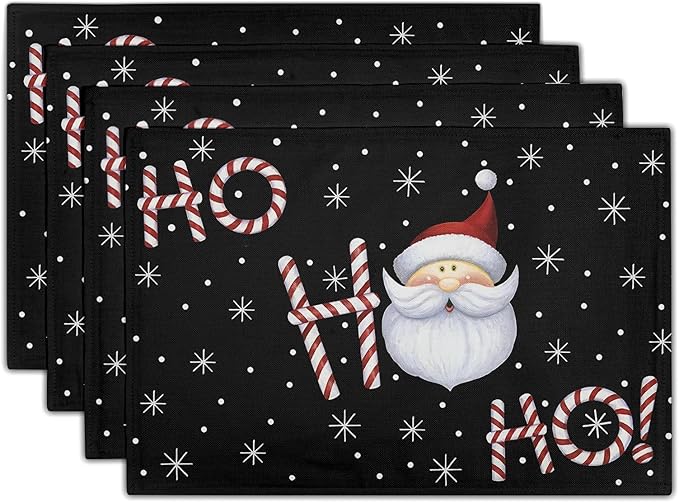 Giwawa Christmas Placemats Set of 4, Santa Claus Laugh Winter Snowflake Black by Giwawa