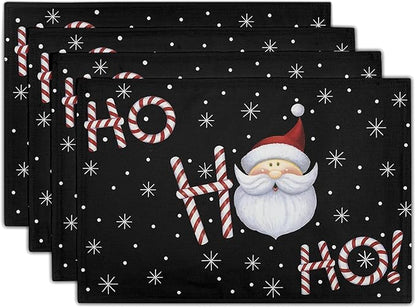 Giwawa Christmas Placemats Set of 4, Santa Claus Laugh Winter Snowflake Black by Giwawa