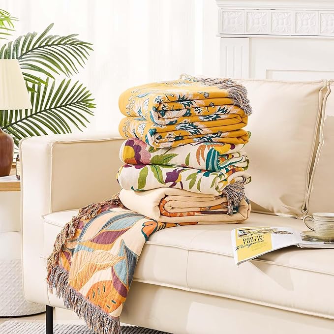 Boho Throw Blanket for Bed, 100% Cotton Soft Rustic Quilt Fall Blanket - Image 6