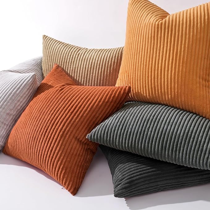MIULEE Pack of 2 Burnt Orange Pillow Covers 20x20 Inch Soft Striped Corduroy - Image 6