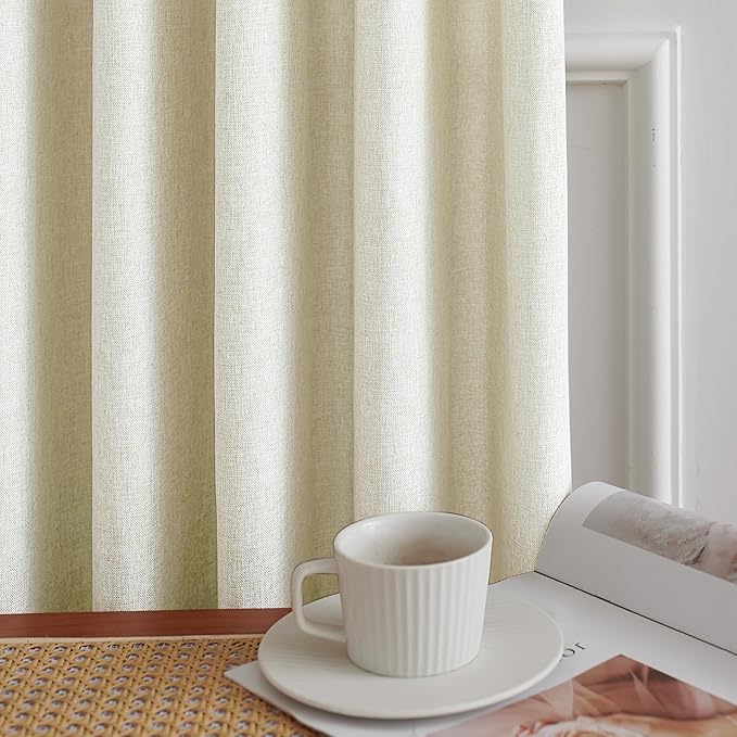 HUTO Pinch Pleated Sheer Curtain Panels 84 Inches Long Linen Texture Light - Image 6