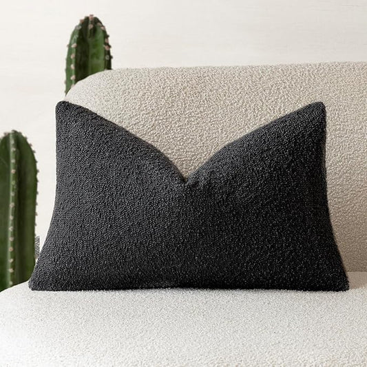 Foindtower Decorative Textured Boucle Throw Pillow Covers Accent Solid Lumbar by Foindtower