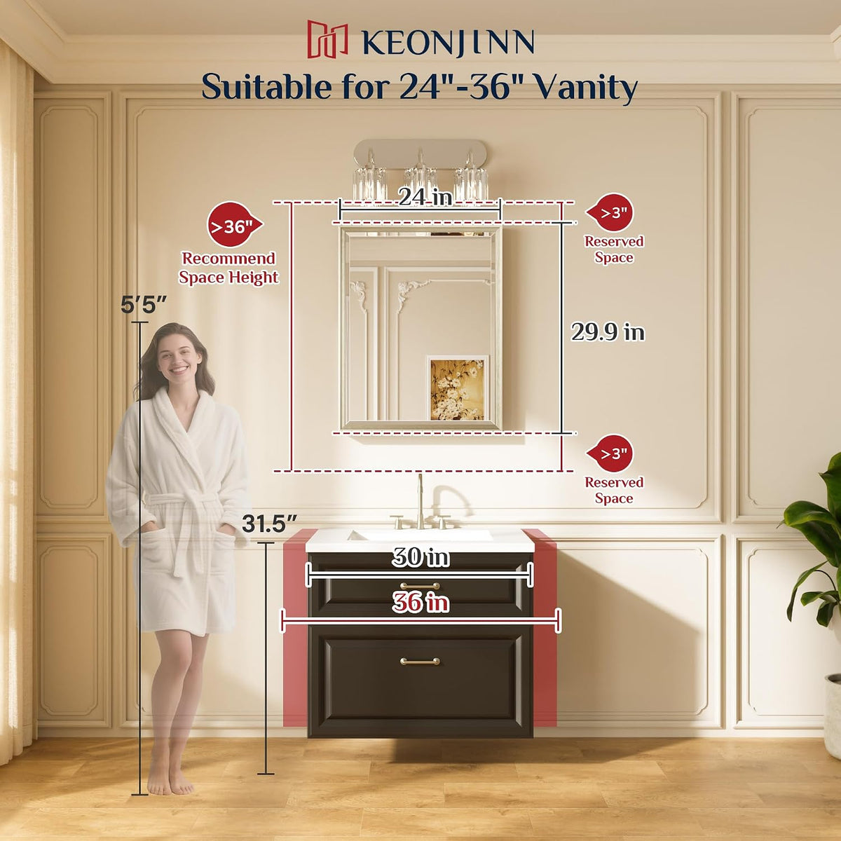 keonjinn brushed nickel bathroom mirrors for over sink shown in use