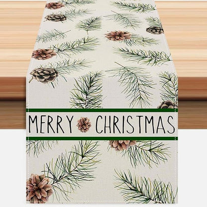 Pine Cones Christmas Table Runner 13x72 Inch Winter Pinecone Branches Merry by ZCHOMI