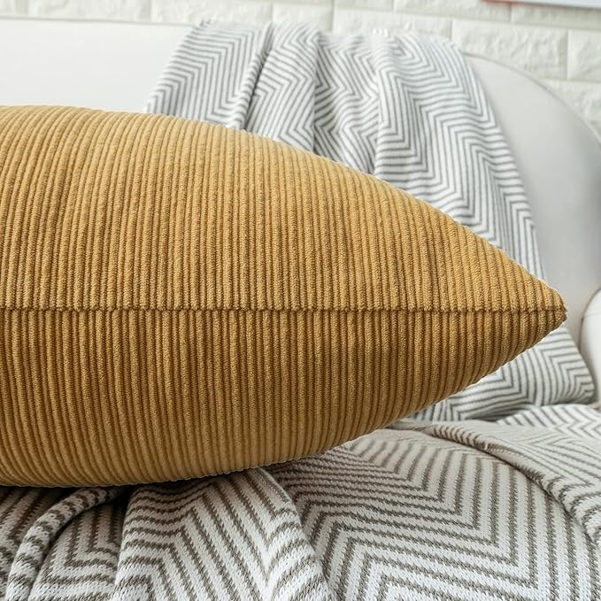 HWY 50 Mustard Yellow Chenille Throw Pillow Covers 18x18 Inch - Image 5