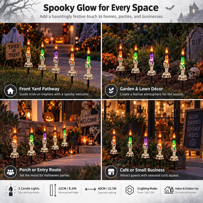 5-Pack Halloween Pathway Lights, Skeleton Hand Candle Yard Stakes