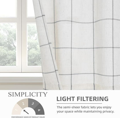 DriftAway Kitchen Curtains Striped Tier Linen Short Curtains Windowpane Plaid - Image 4