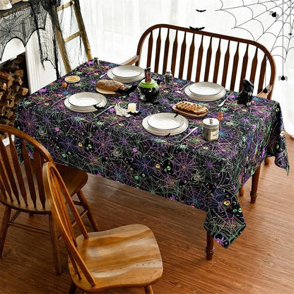 FRAMICS Halloween Tablecloth, Blacklight Table Cloth, Black Spider Web Table Cloth, UV Reactive Table Cover, Waterproof for Halloween Party Kitchen Dining Room Holiday Decor, Rectangle, 60x120 Inch