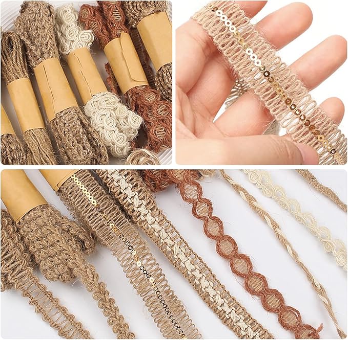 9 Rolls Natural Burlap Lace Ribbon Trim, 18 Meters Jute Craft Ribbon - Image 6