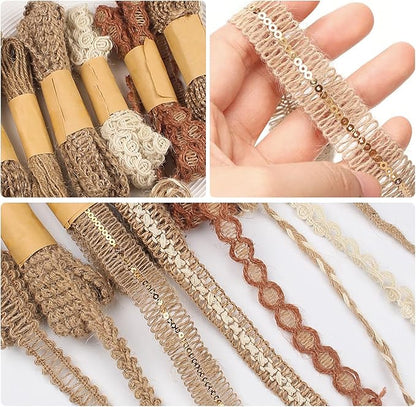 9 Rolls Natural Burlap Lace Ribbon Trim, 18 Meters Jute Craft Ribbon - Image 6