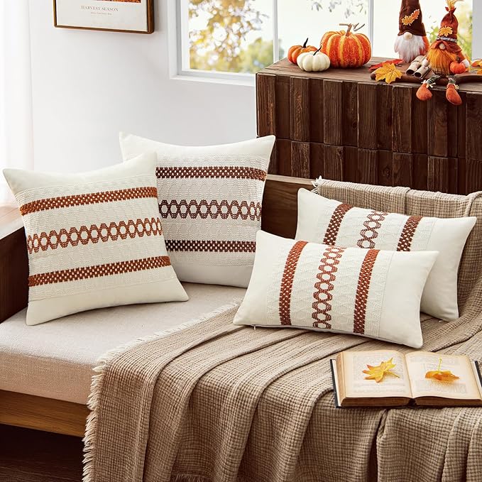 MIULEE Set of 2 Burnt Orange Decorative Pillow Covers 20x20 Inch Farmhouse - Image 2
