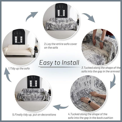 MYSKY HOME Boho Couch Cover for Dogs Washable Deep Grey Abstract Couch Sofa - Image 5