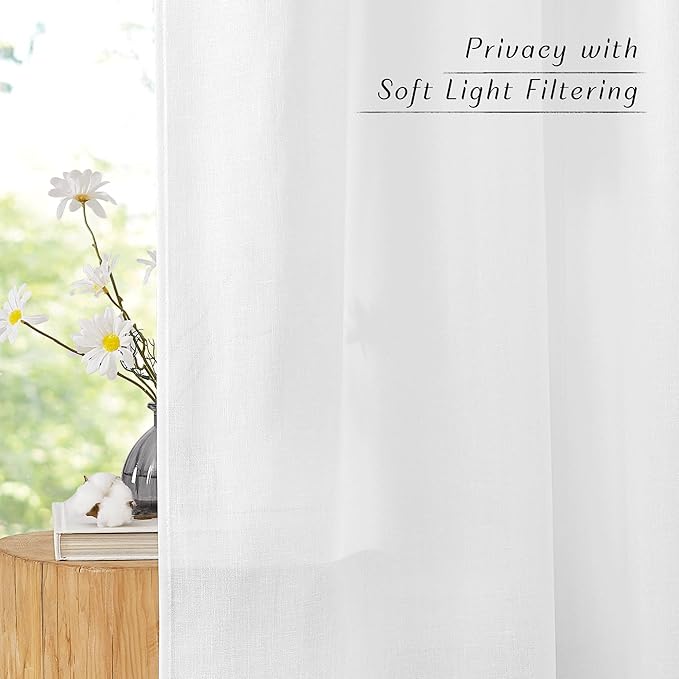 NICETOWN Linen White Curtains 96 inches Long, Grommet Thick Linen Blend Privacy - Image 3