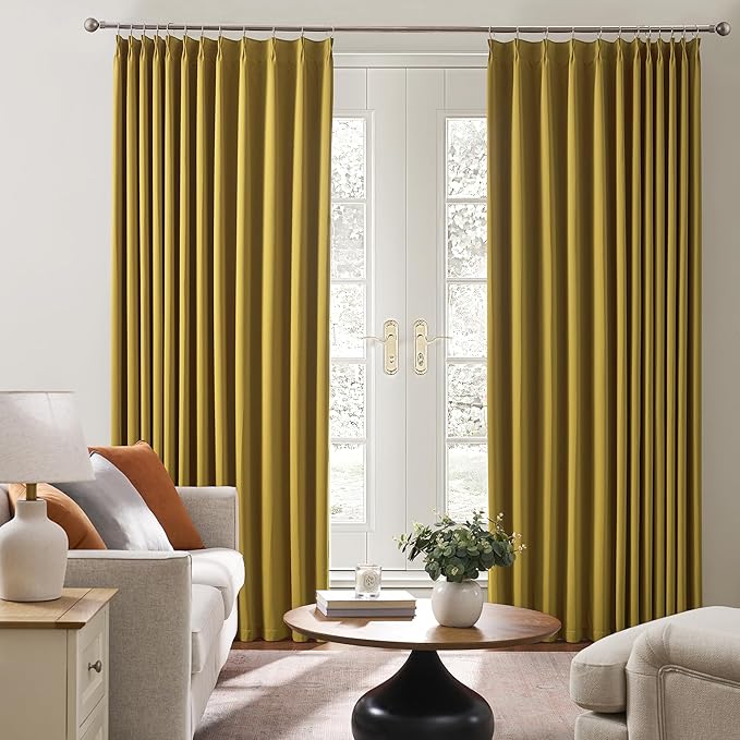 KEQIAOSUOCAI Yellow Pinch Pleated Curtains 102 Inch Length 2 Panels Set Noise - Image 4
